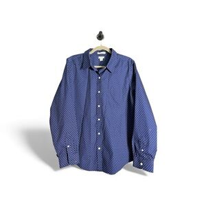 Navy Polka Hearts New England Button Down along Sleeve Shirt Large